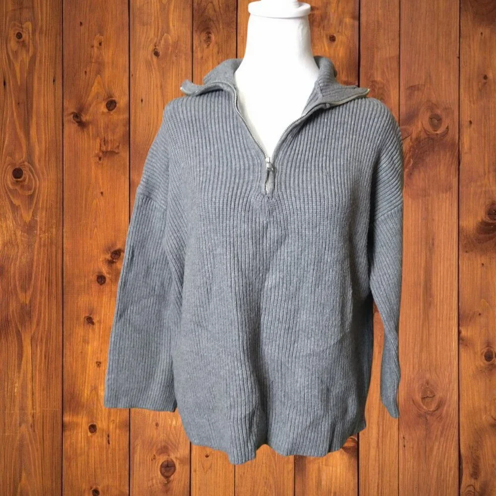 SHEIN Size XS Gray 1/2 Zip Pullover Ribbed Sweater Casual Neutral Classic